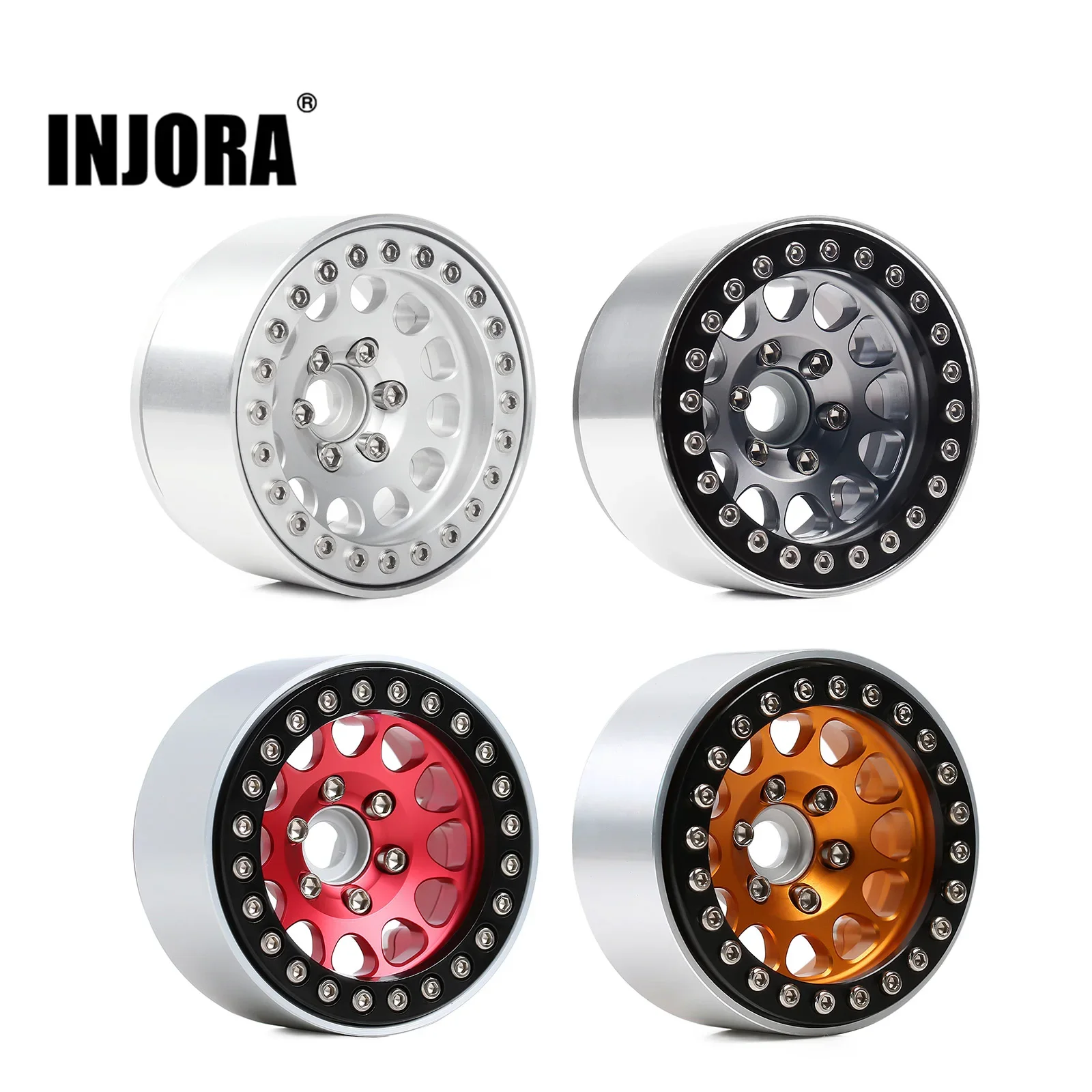 INJORA 4Pcs CNC 알루미늄 합금 1.9 비드록 휠 림 1/10 RC 크롤러 자동차 축 SCX10 90046 AXI03007 TRX4 VS4-10 Redcat Gen8