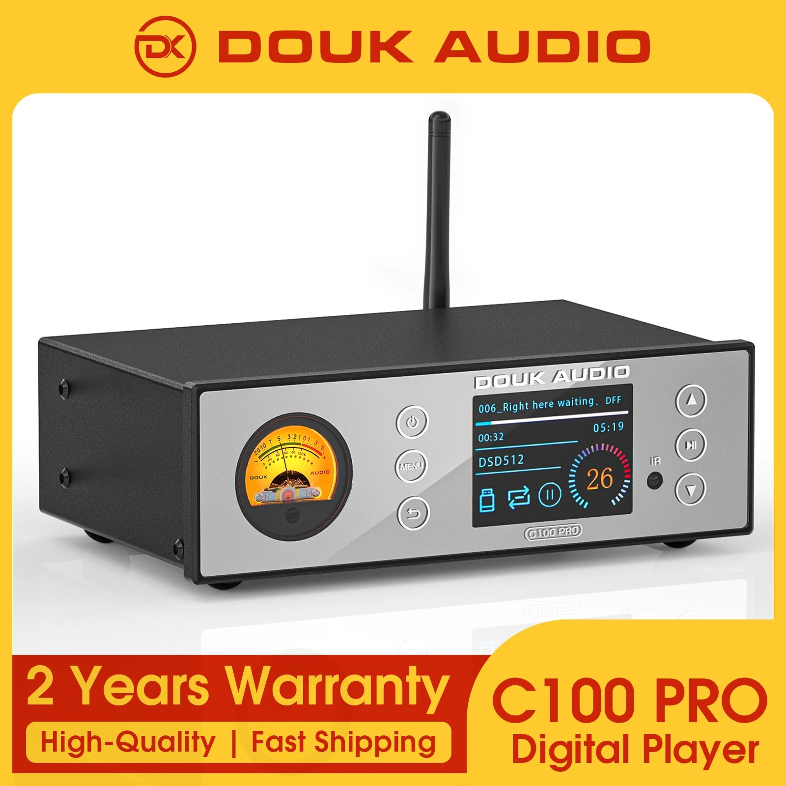 Douk Audio C100 PRO HiFi Bluetooth 5.0 디지털 ESS9038 프리 앰프 OLED 디스플레이 스 트리머 USB 플레이어 DSD512 (VU 미터 포함)