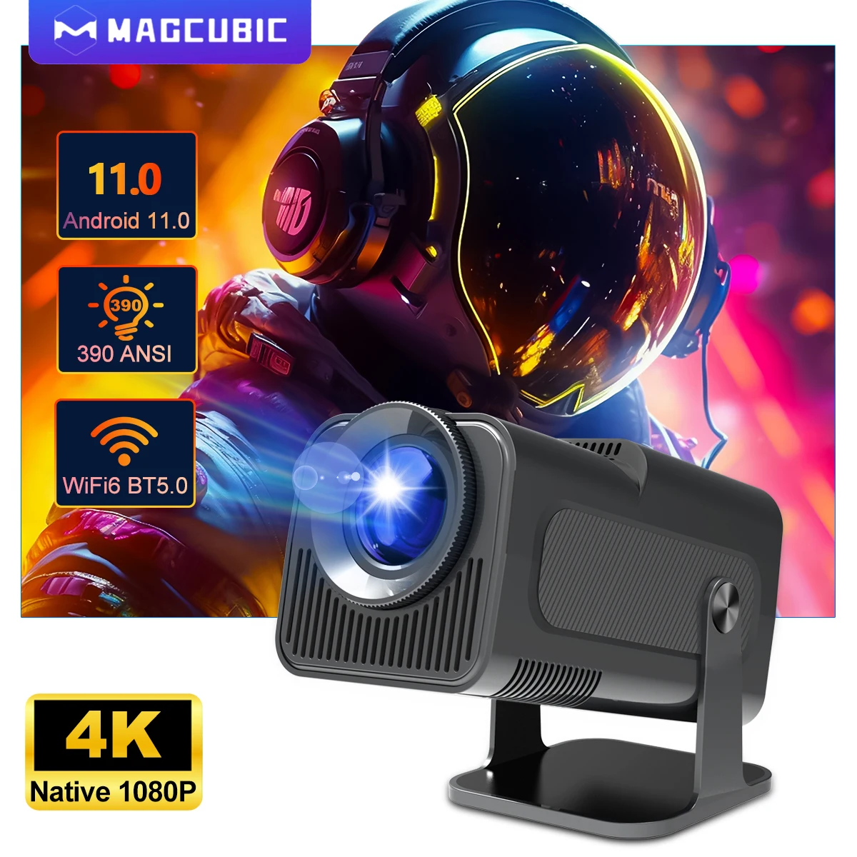 Magcubic 4K 안드로이드 11 프로젝터 네이티브 1080P 390ANSI HY320 듀얼 Wifi6 BT5.0 1920*1080P 시네마 휴대용 Projetor 업그레이드 HY300