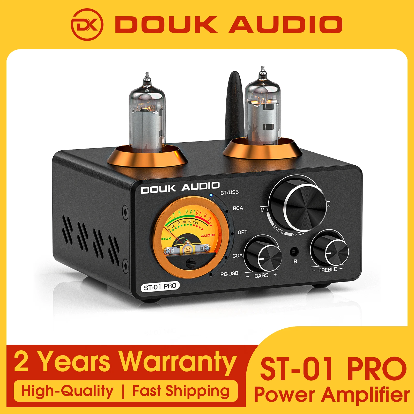 Douk Audio HiFi Bluetooth 5.0 진공관 증폭기 USB DAC 스테레오 수신기 COAX/OPT 홈 오디오 디지털 앰프(VU 미터 포함) 100W+100W