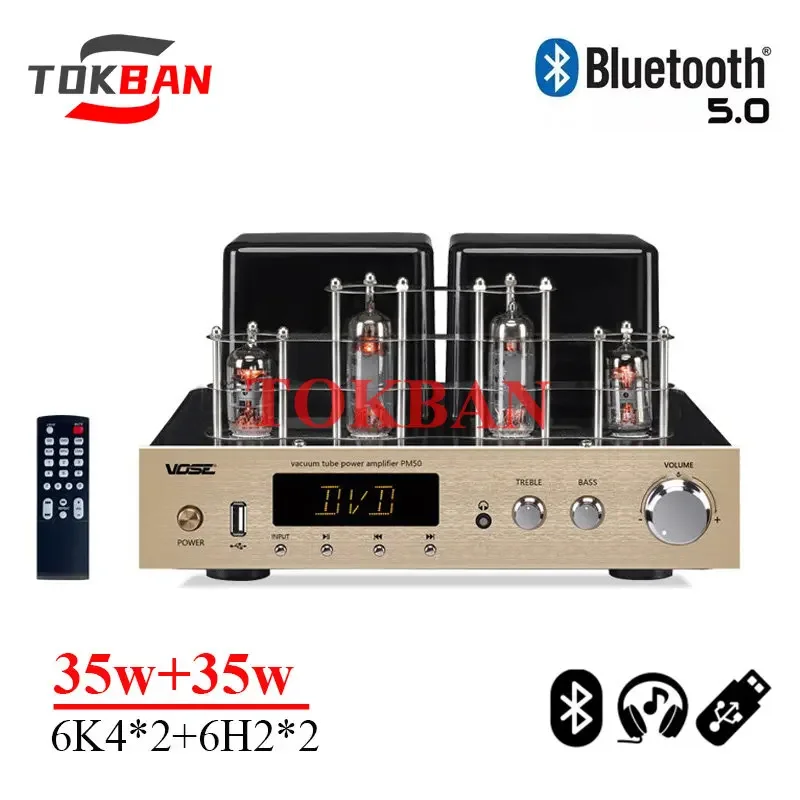 Tokabn PM50 진공관 증폭기 35w*2 헤드폰 출력 지원 광 동축 Bluetooth 5.0 서브우퍼 통합 증폭기