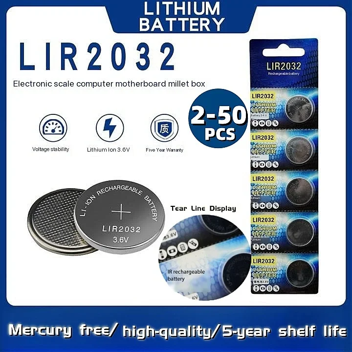 2-50PCS LIR2032 편리하게 충전식 배터리 2032 리튬 충전은 시계 코인 배터리 용 3.6v 40mAH CR2032를 대체 할 수 있습니다