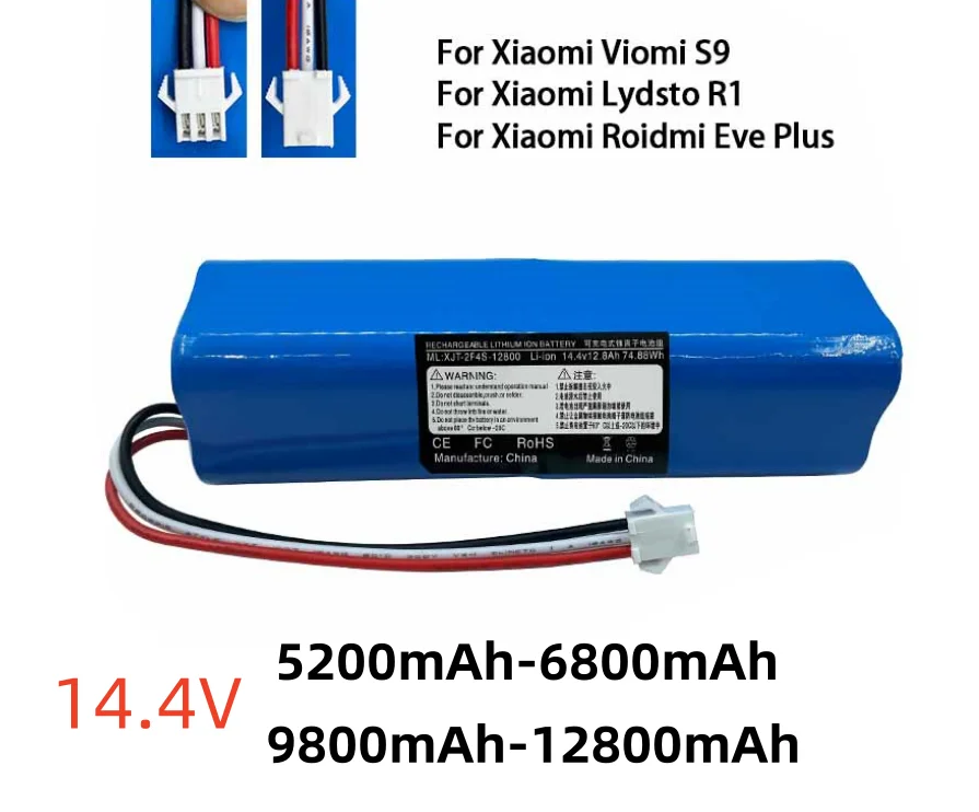 2024 100% 오리지널 XiaoMi Viomi S9 Lydsto R1 Roidmi Eve Plus 14.4V 리튬 배터리 2P4S 5200mAh 6800mAh 9800mAh 12800mAh