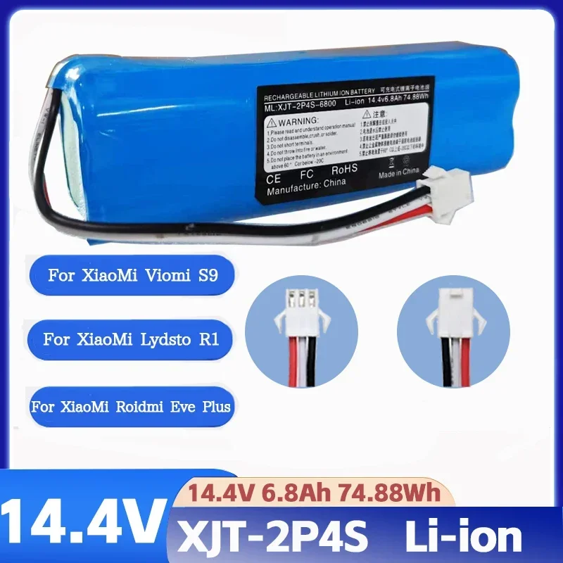 2024 100% 오리지널 XiaoMi Viomi S9 Lydsto R1 Roidmi Eve Plus 14.4V 리튬 배터리 2P4S 5200mAh 6800mAh 9800mAh 12800mAh