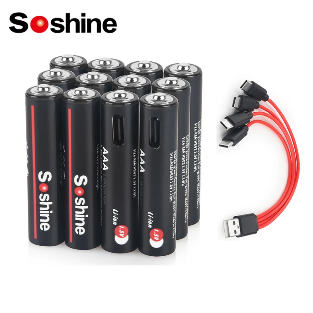 Soshine USB 1100mWh 리튬 배터리 1.5V AAA 1100mWh 충전식 배터리 원격 제어 무선 마우스용 1000회 사이클